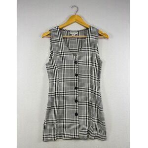 90s Vintage Jenna Lane Womens Small Black White Plaid Button Front Tunic Vest